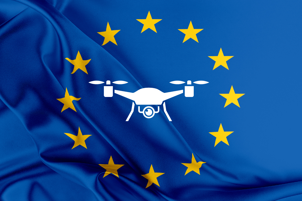 Logo de drone sur drapeau d'Europe