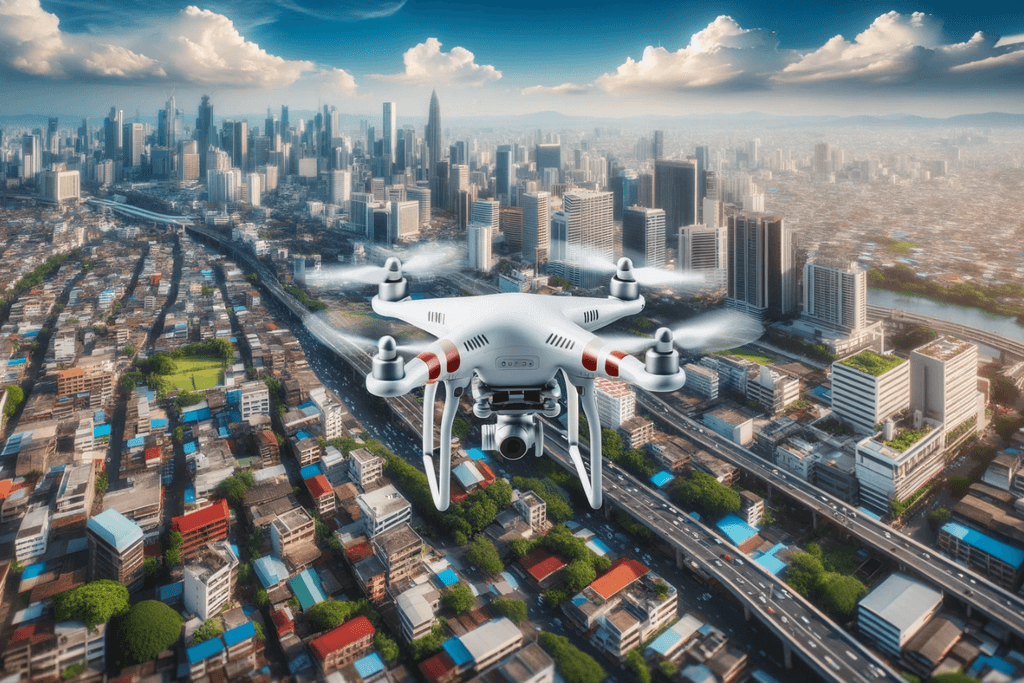 Survol de ville avec un drone